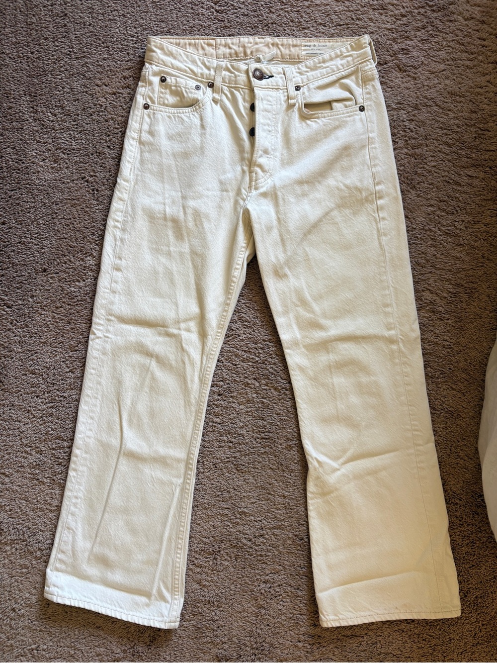 Rag & Bone Cream Button-Fly Straight Leg Jeans (maya high-rise cropped flare)